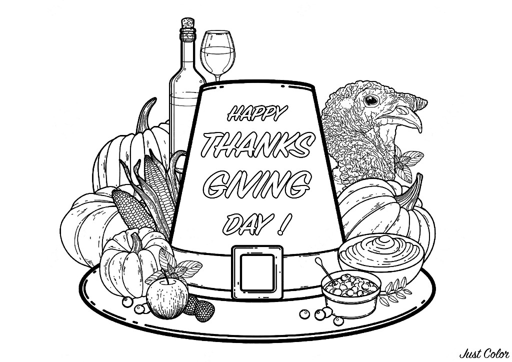 Simple printable coloring page with a good dish for Thanksgiving