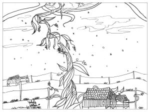 Printable Fairy tale Coloring Page for adults : Jack beanstalk