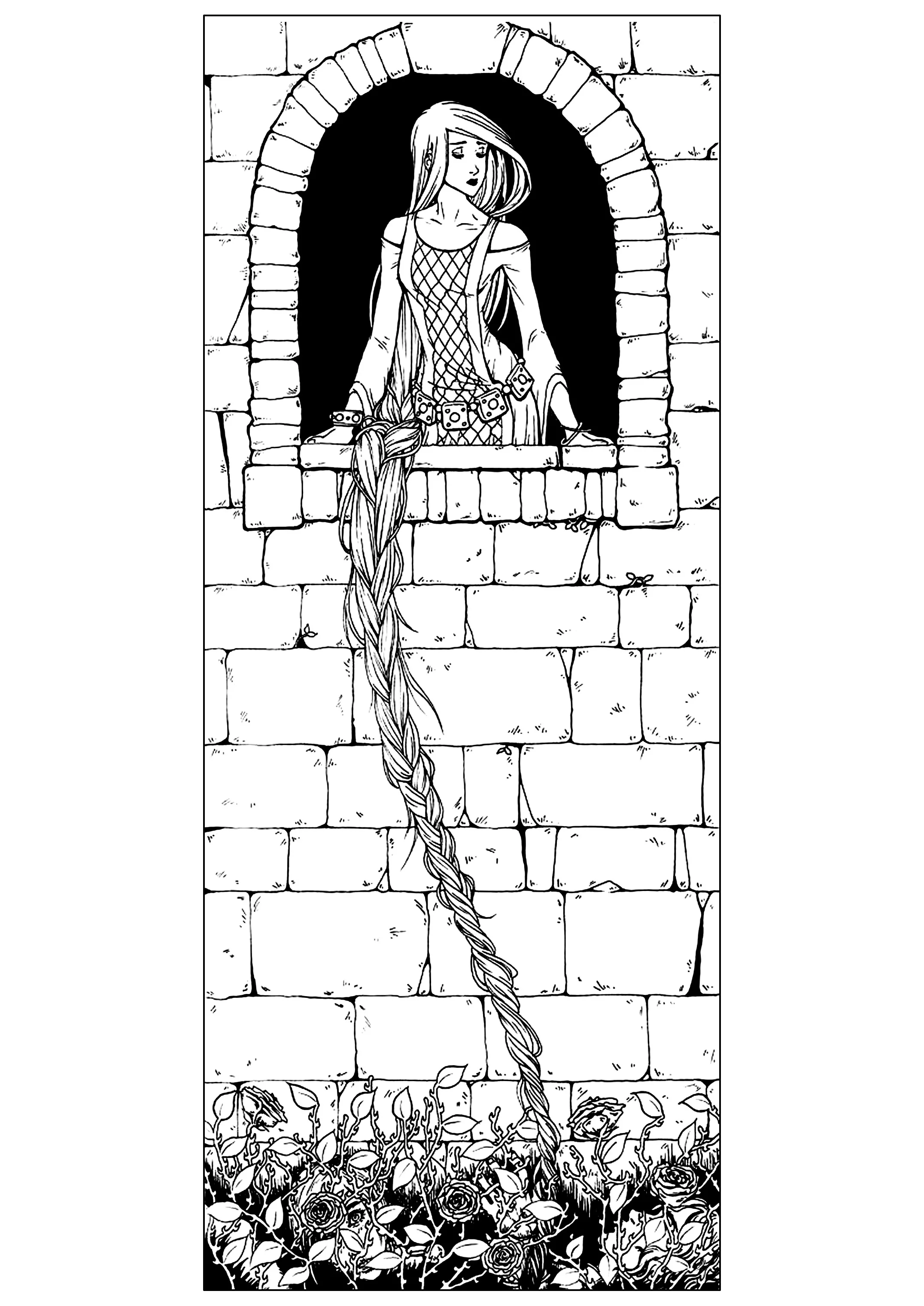Raiponce traditional (Printable Fairy tale Coloring Page for adults)