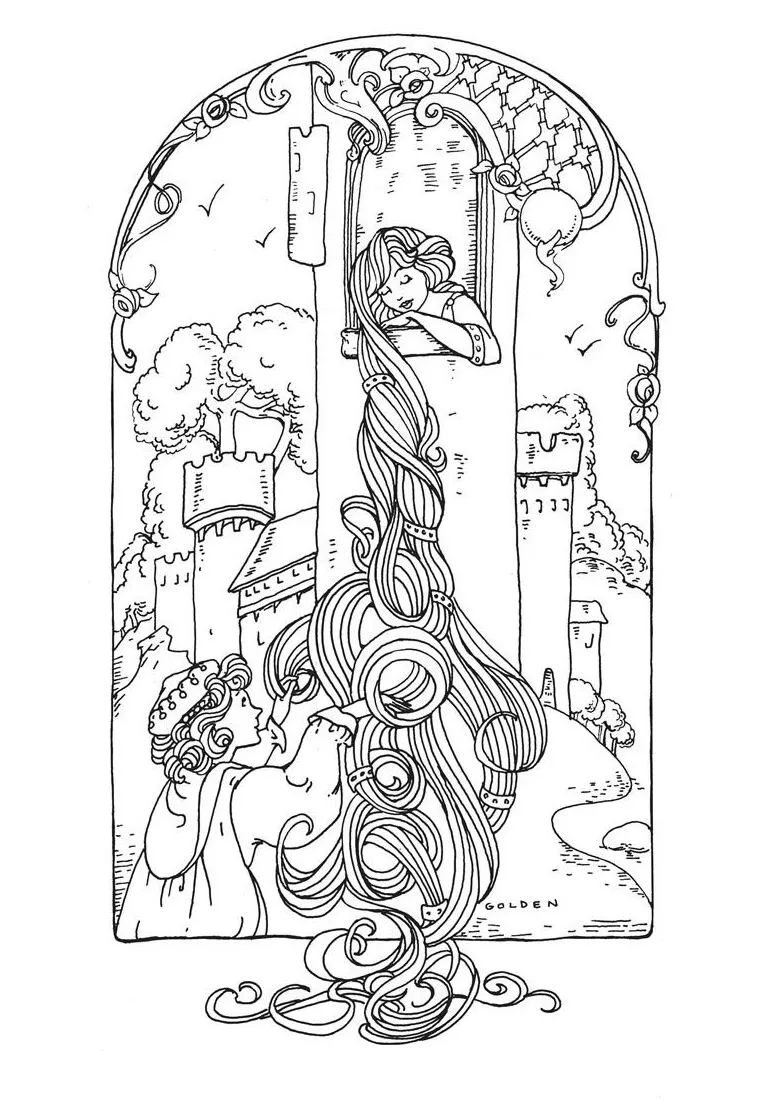 Rapunzel (Printable Fairy tale Coloring Page for adults)