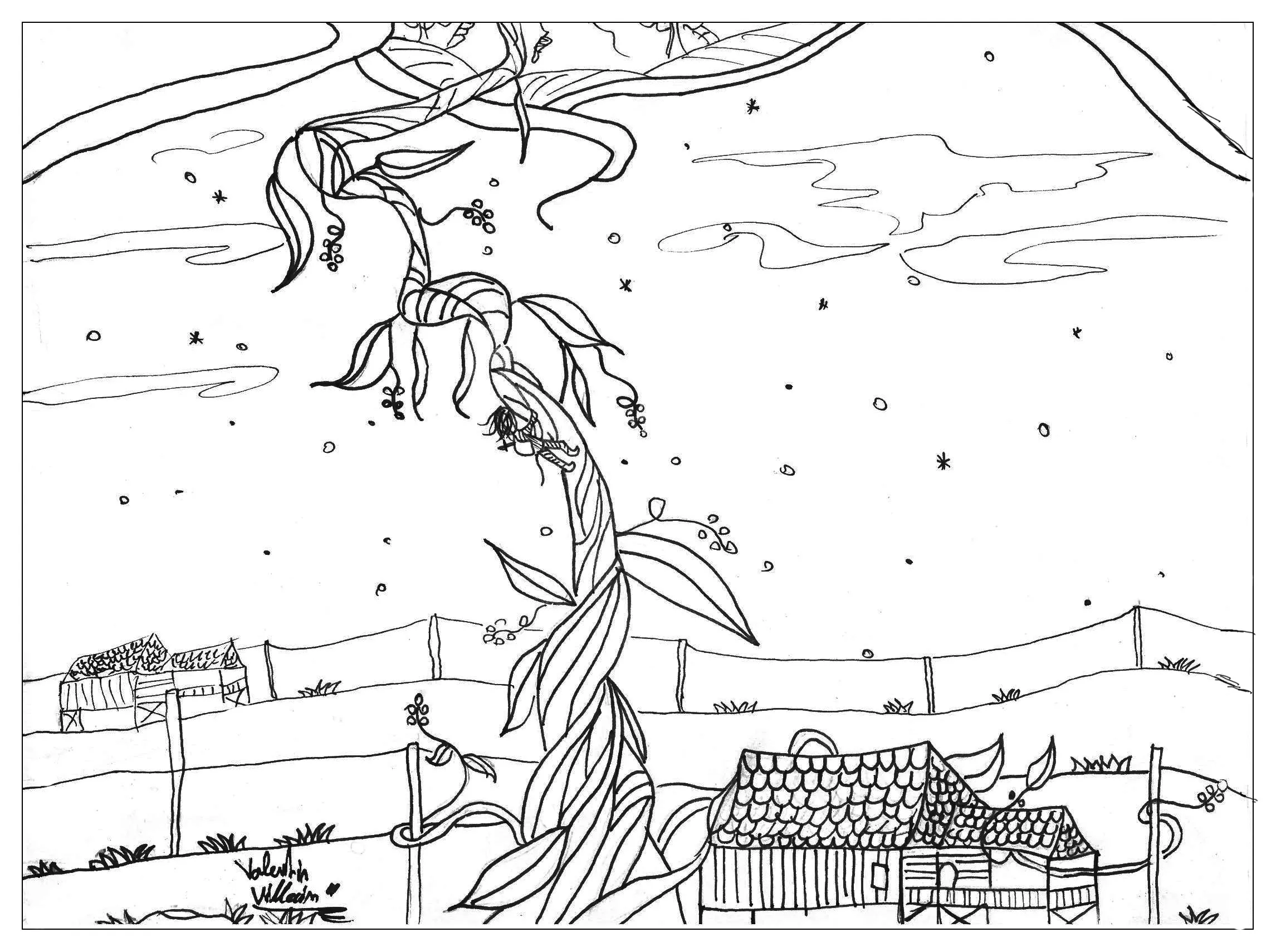 Jack beanstalk (Printable Fairy tale Coloring Page for adults)