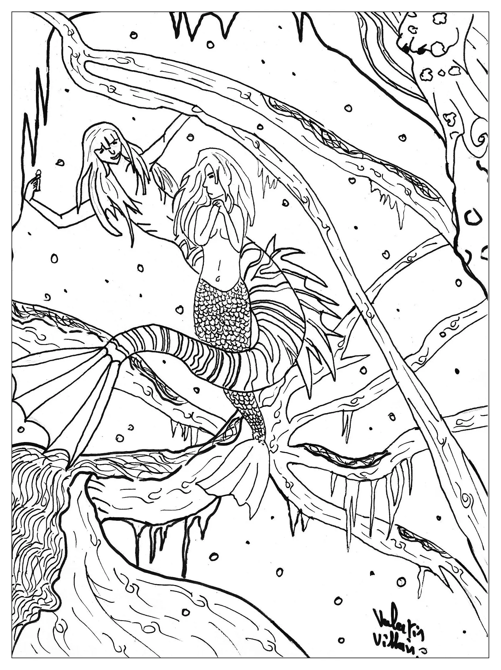 Little mermaid (Printable Fairy tale Coloring Page for adults)