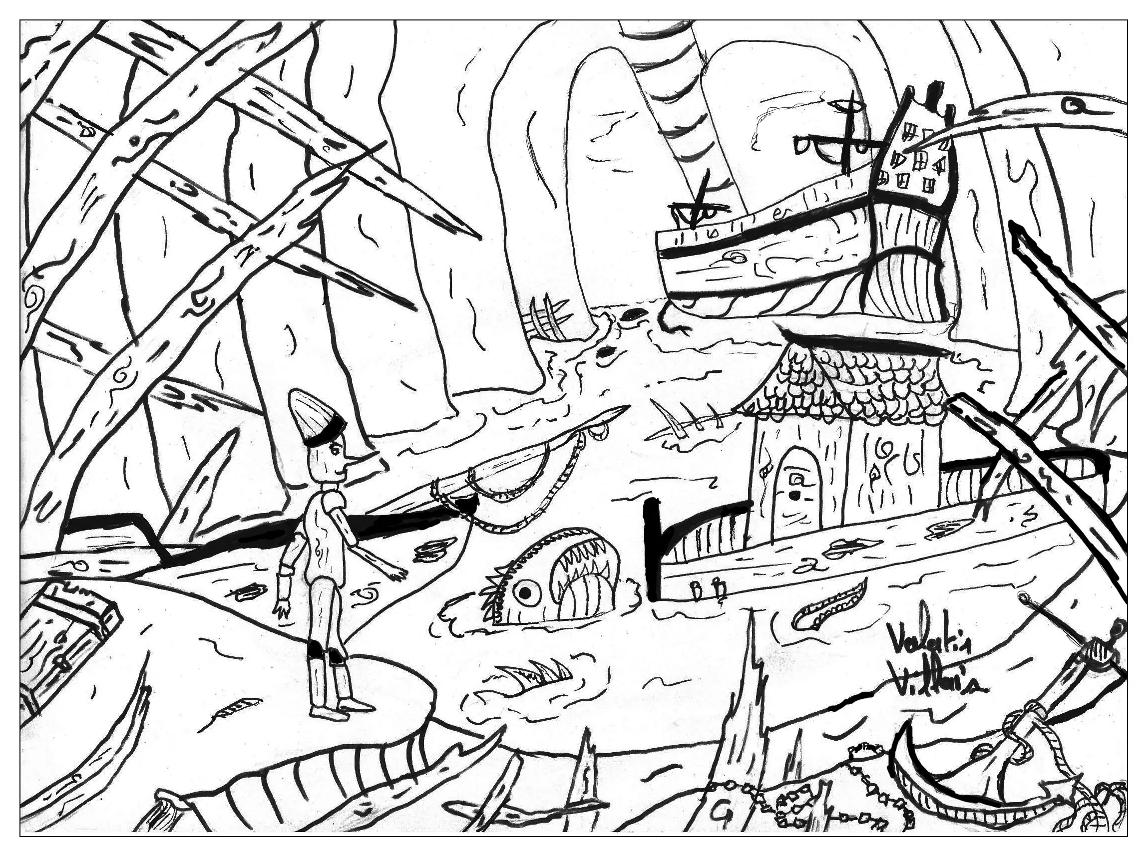 Pinocchio (Printable Fairy tale Coloring Page for adults)