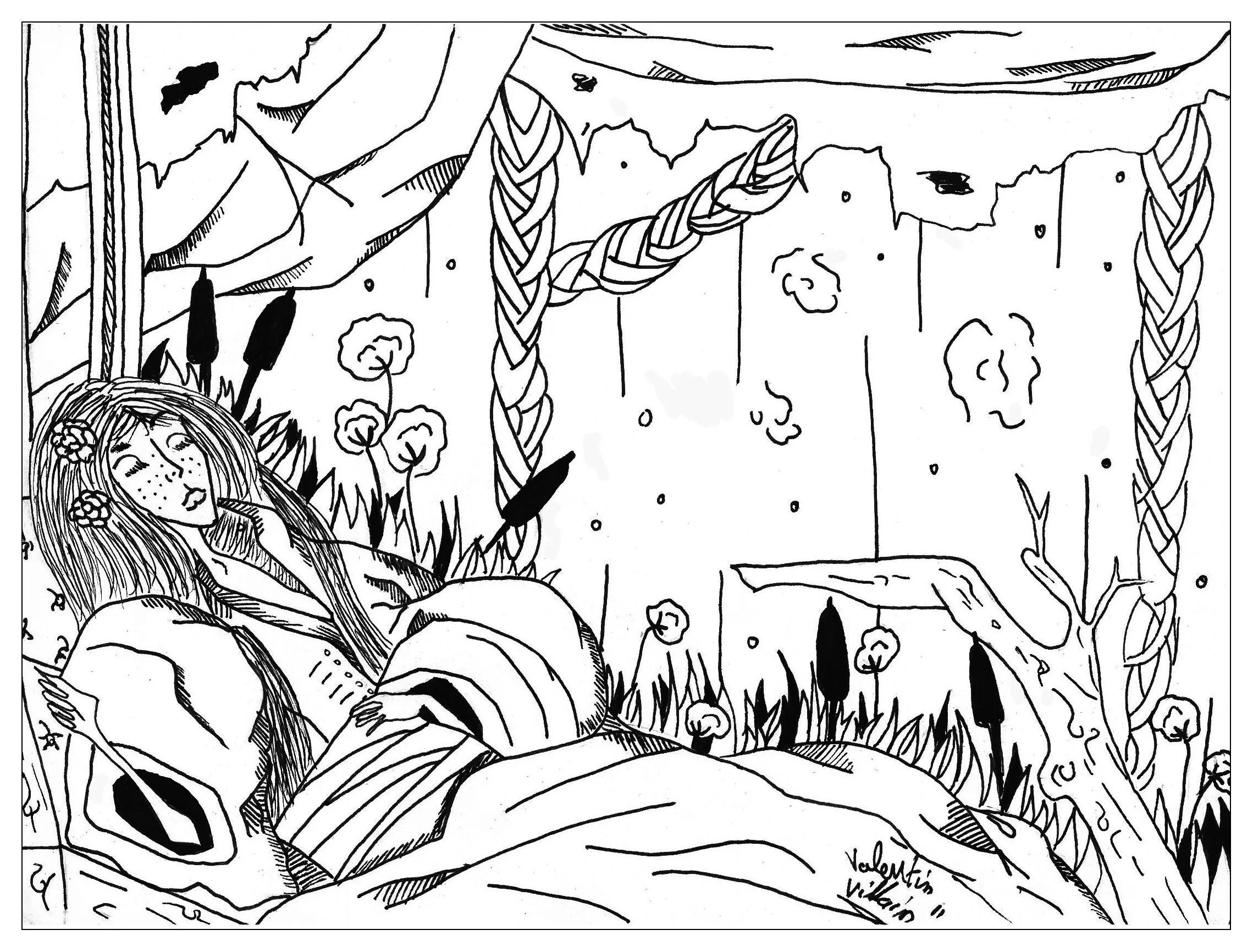 Slepping beauty (Printable Fairy tale Coloring Page for adults)