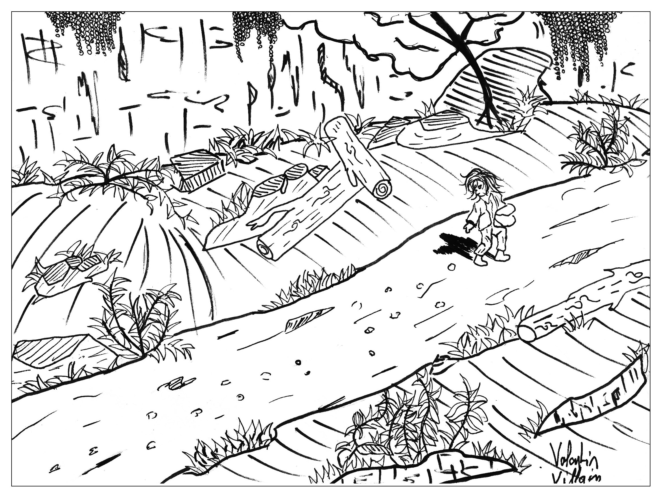 Tom thumb, a coloring page of the Andersen tale, Artist : Valentin