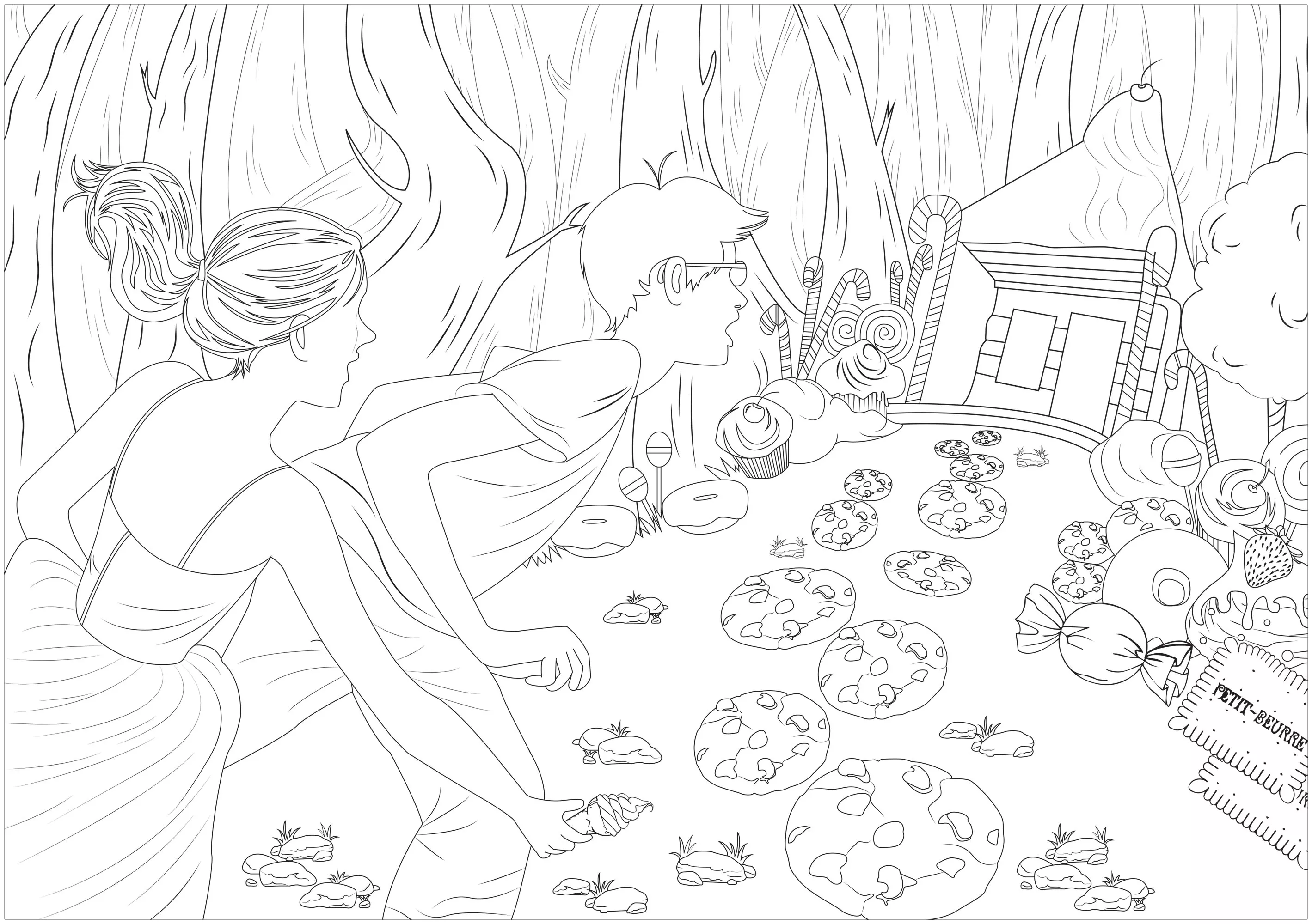 Hansel & Gretel (Printable Fairy tale Coloring Page for adults)