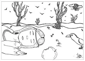 Sleeping Snow White after the poisoned apple