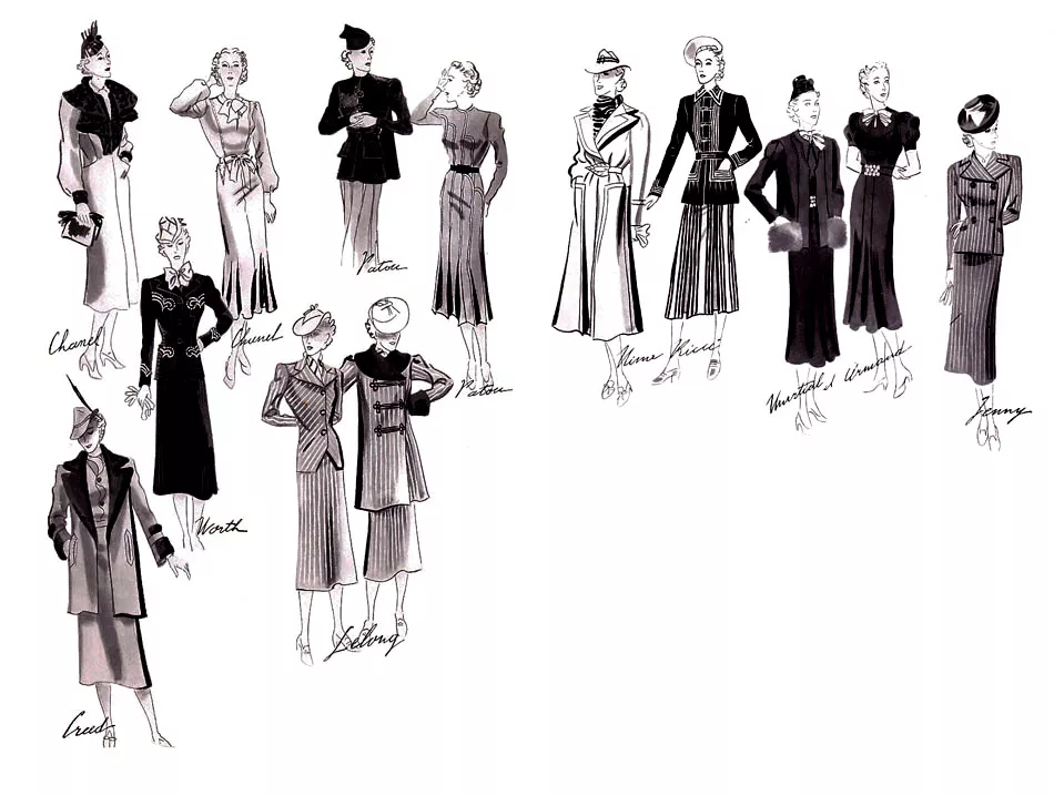 Croquis mode - 1937 (Printable Fashion, clothing and jewelry Coloring Page for adults)