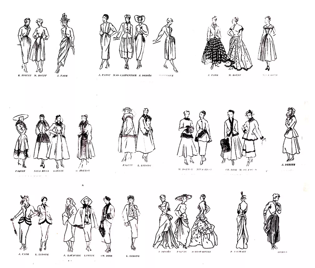 Croquis mode - 1947 (Printable Fashion, clothing and jewelry Coloring Page for adults)