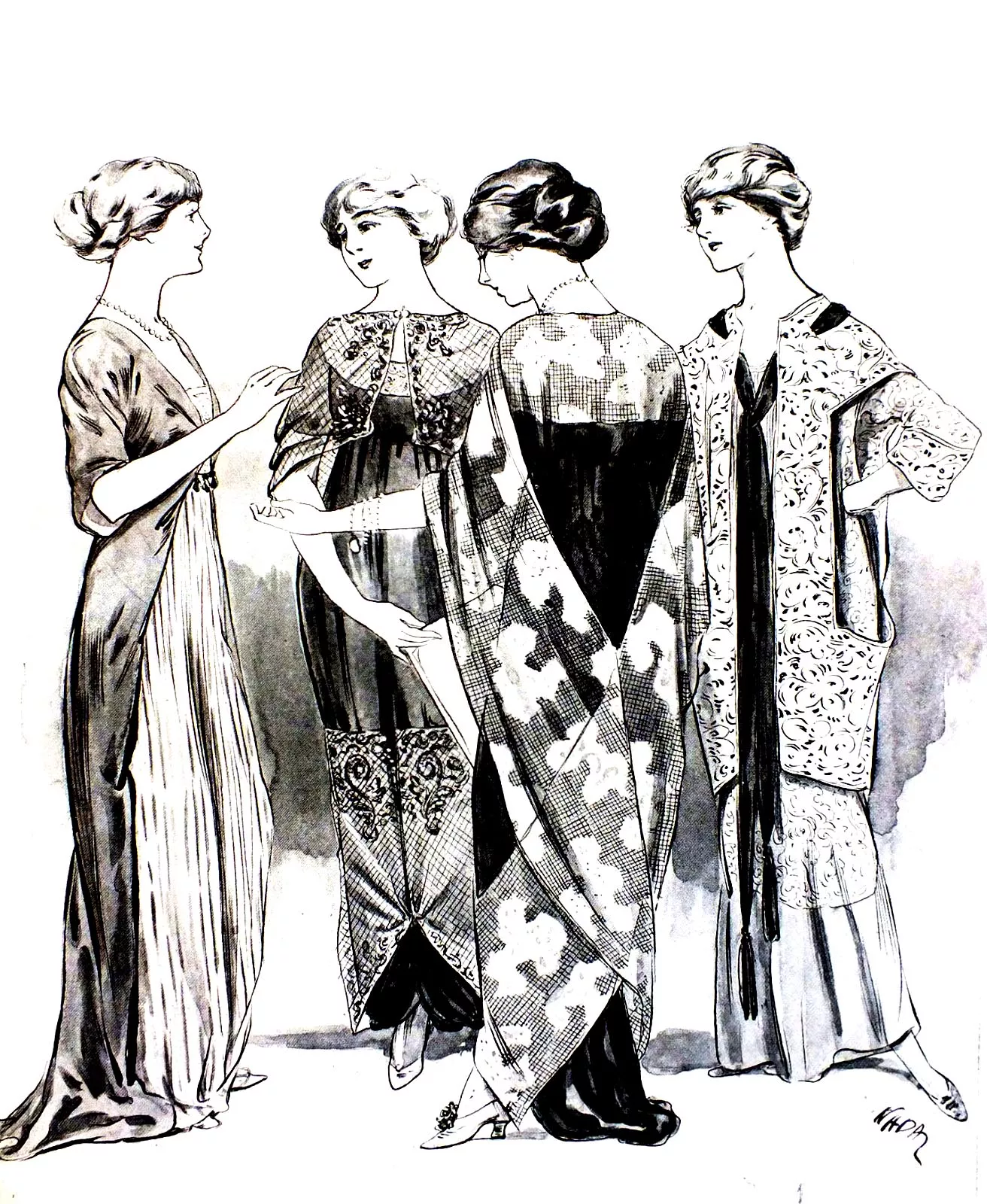 Fashion engraving from 1915 (Femina) (Printable Fashion, clothing and jewelry Coloring Page for adults)