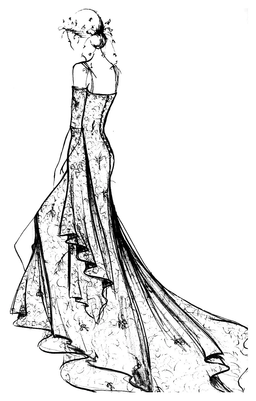 Robe dentelle chantilly (Printable Fashion, clothing and jewelry Coloring Page for adults)