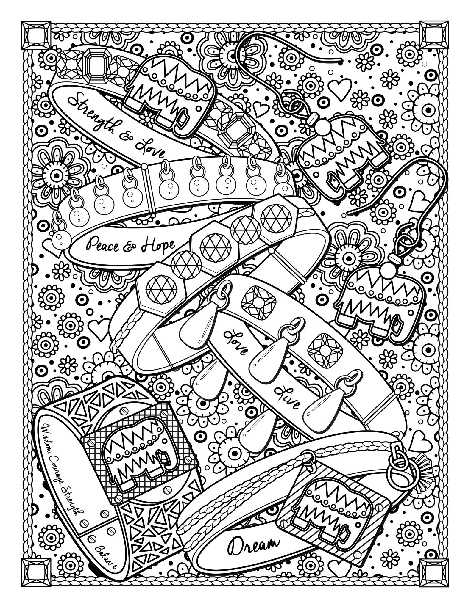 'Dream jewels' : A page from 'The Best Jewelry adult coloring book', available here