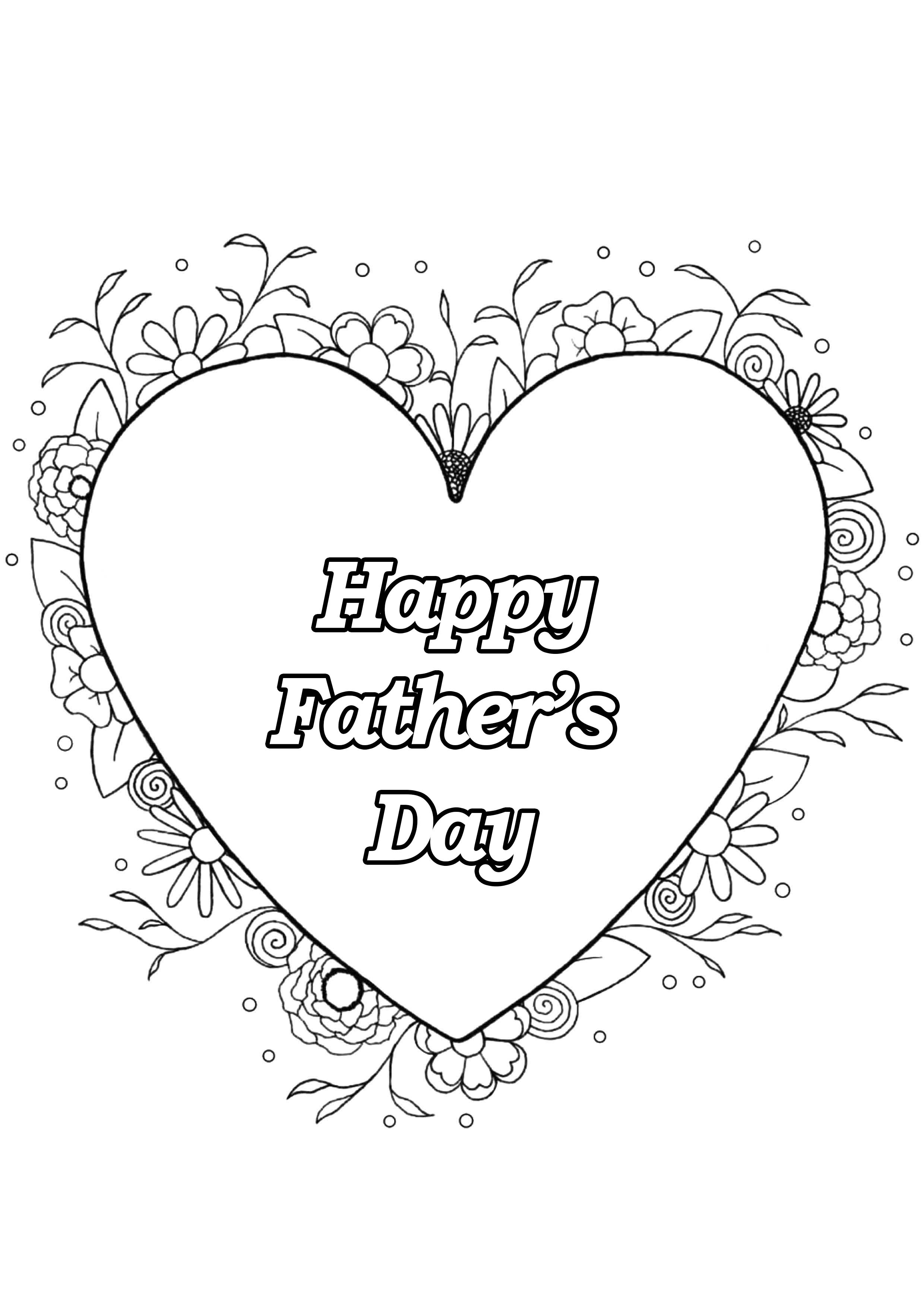 Father's day coloring page : Heart & Flowers