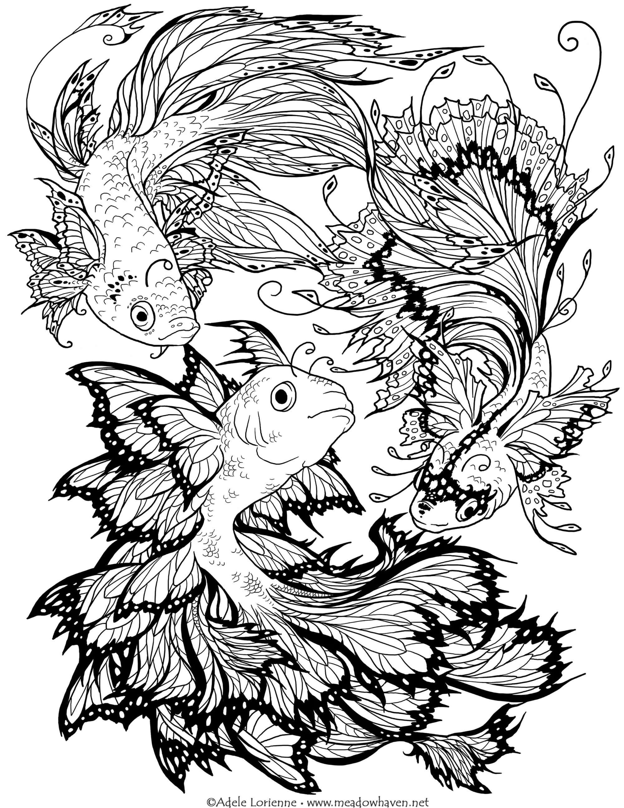 Flutter fishes (Printable Coloring Page for adults)