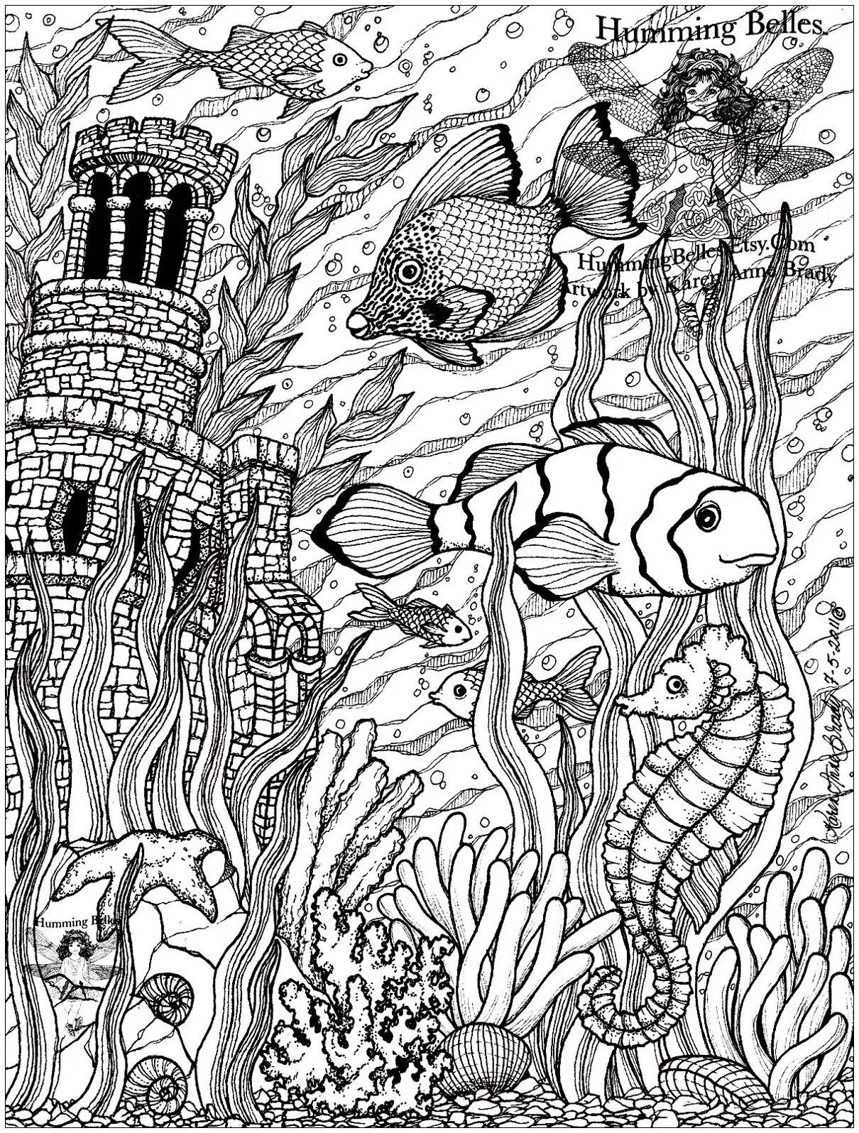 Poissons - 5 (Printable Fish Coloring Page for adults)