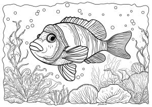 Drawing of a fish, nicely framed (Coloring Page)