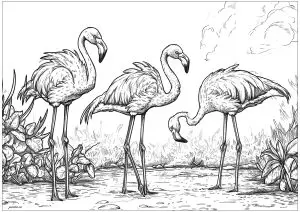 Three pretty pink flamingos