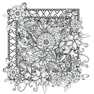 Four big flowers - Flowers Adult Coloring Pages