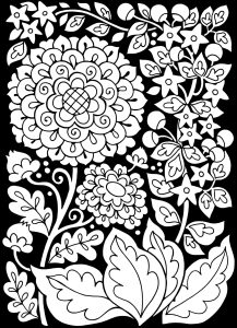 Coloring adult flowers black background
