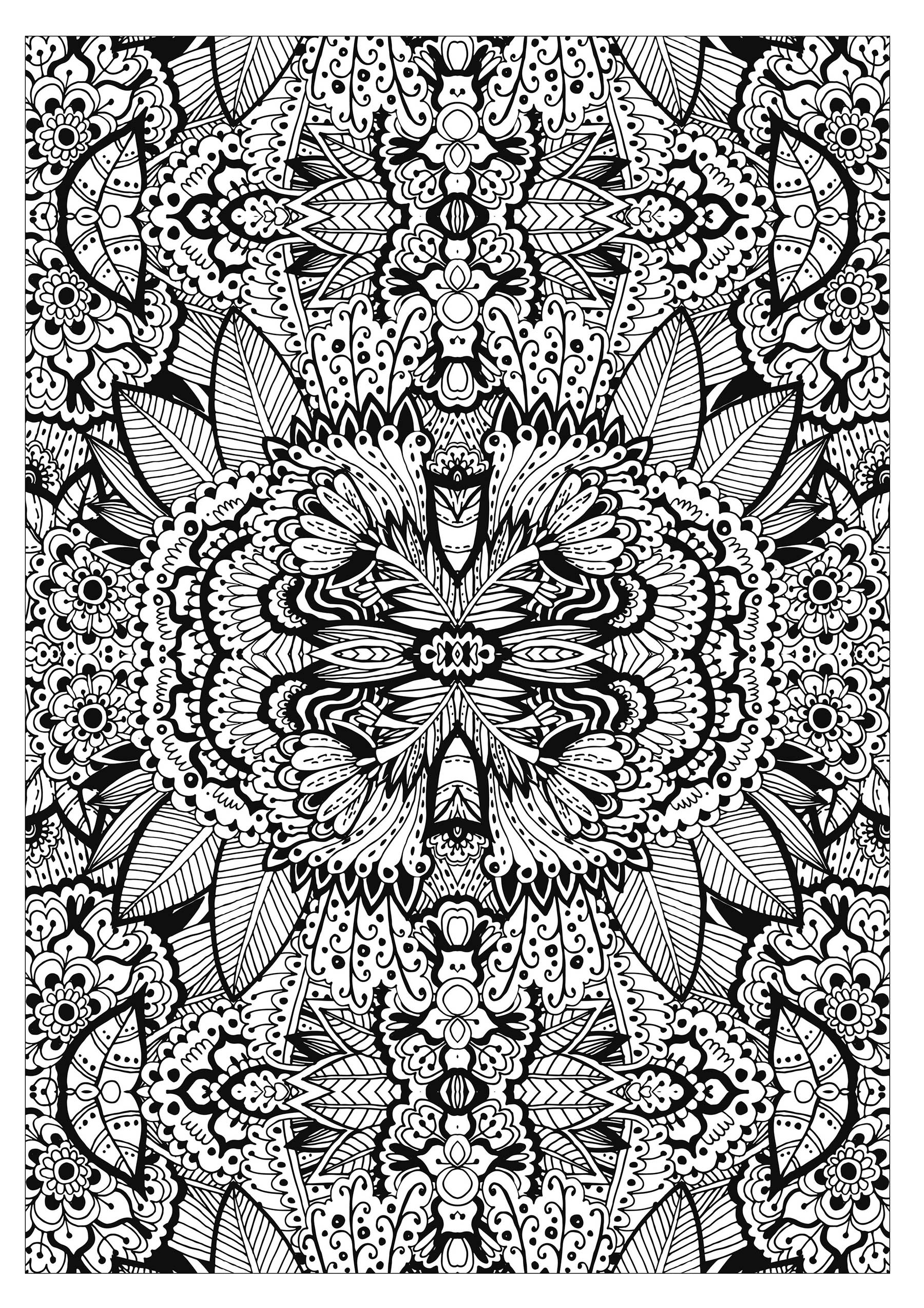 Complex flower carpet - Flowers Adult Coloring Pages