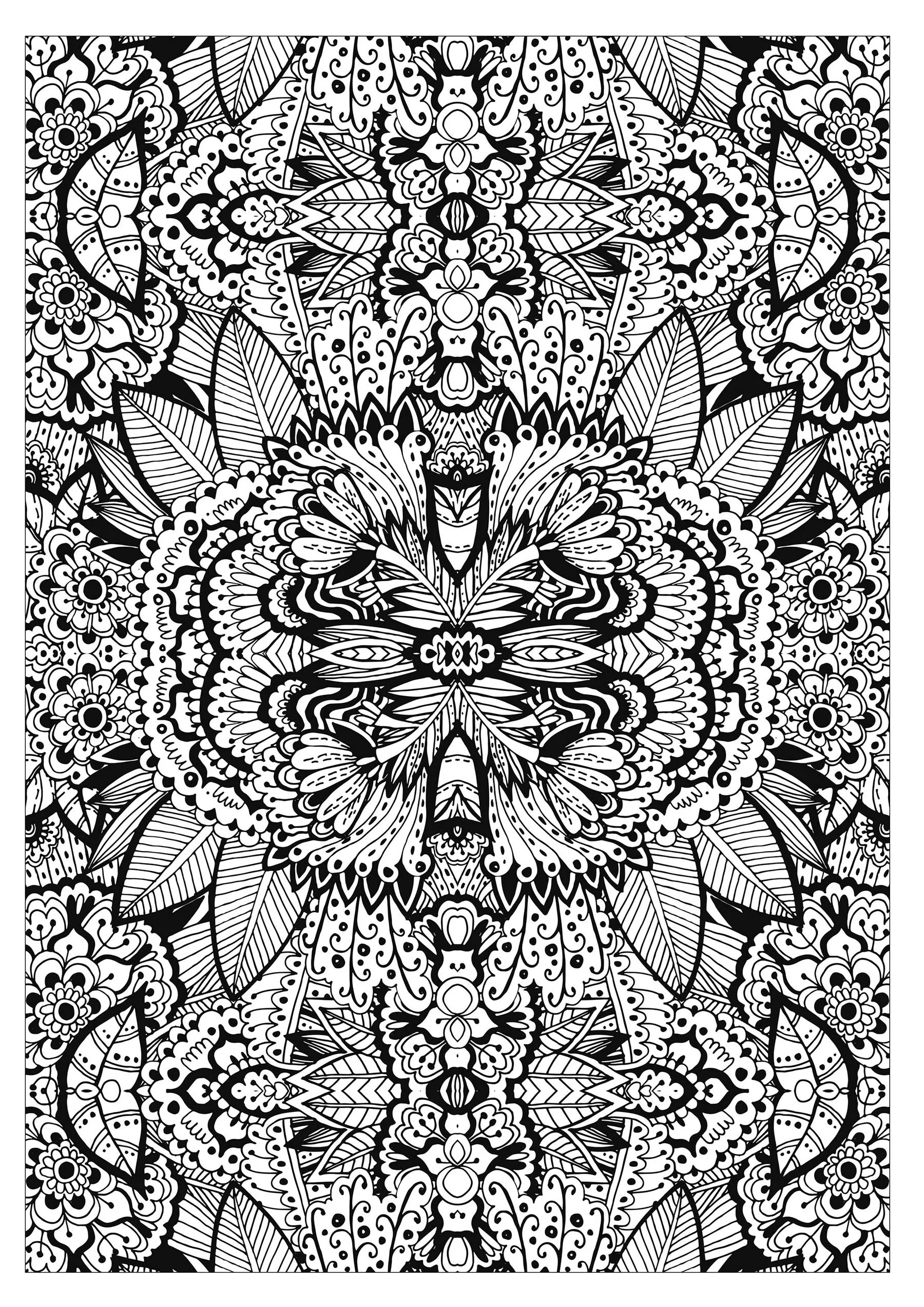 Complex flower carpet by valeriia lelanina (Printable Flowers & vegetation Coloring Page for adults)