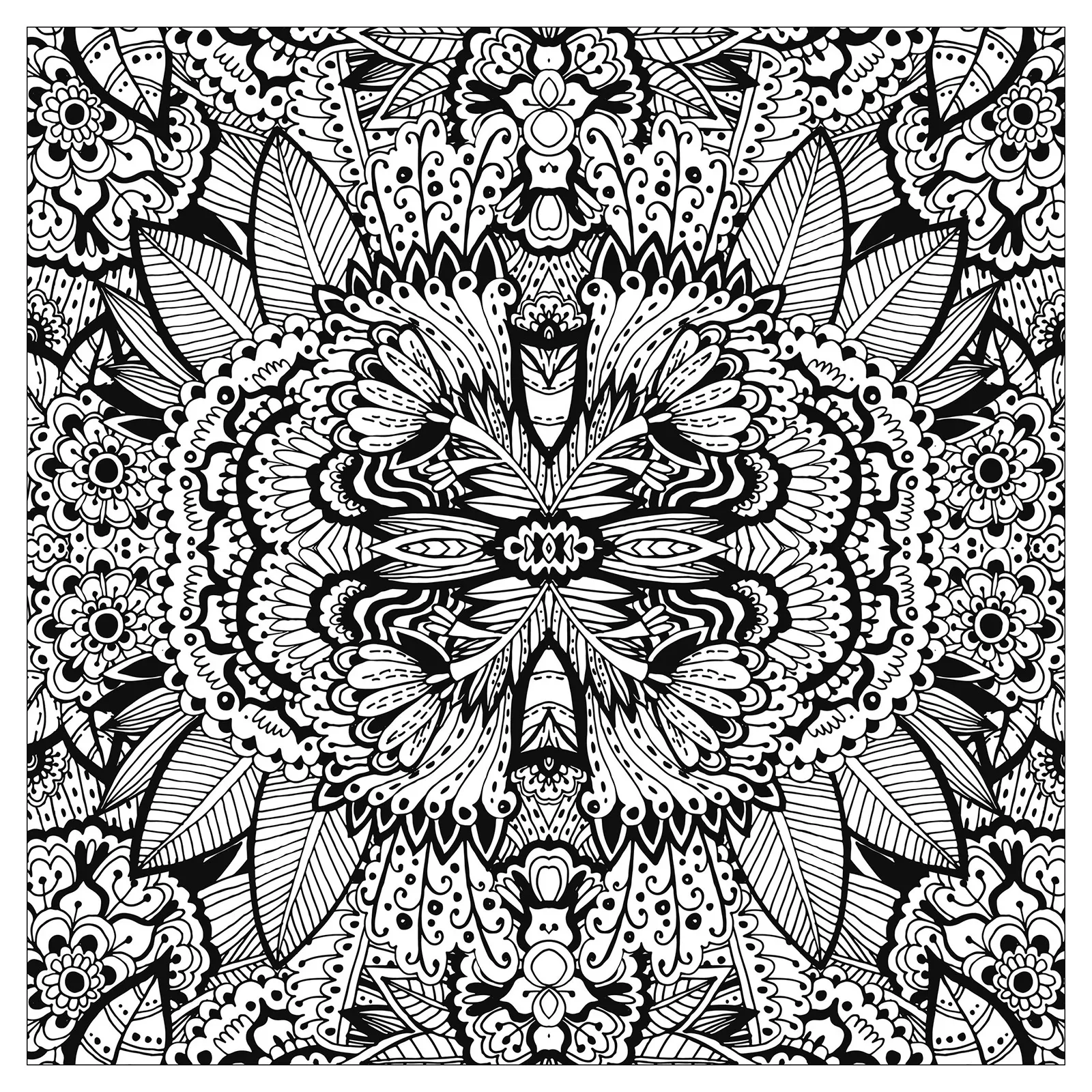 Complex flower carpet squared by valeriia lelanina (Printable Flowers & vegetation Coloring Page for adults)