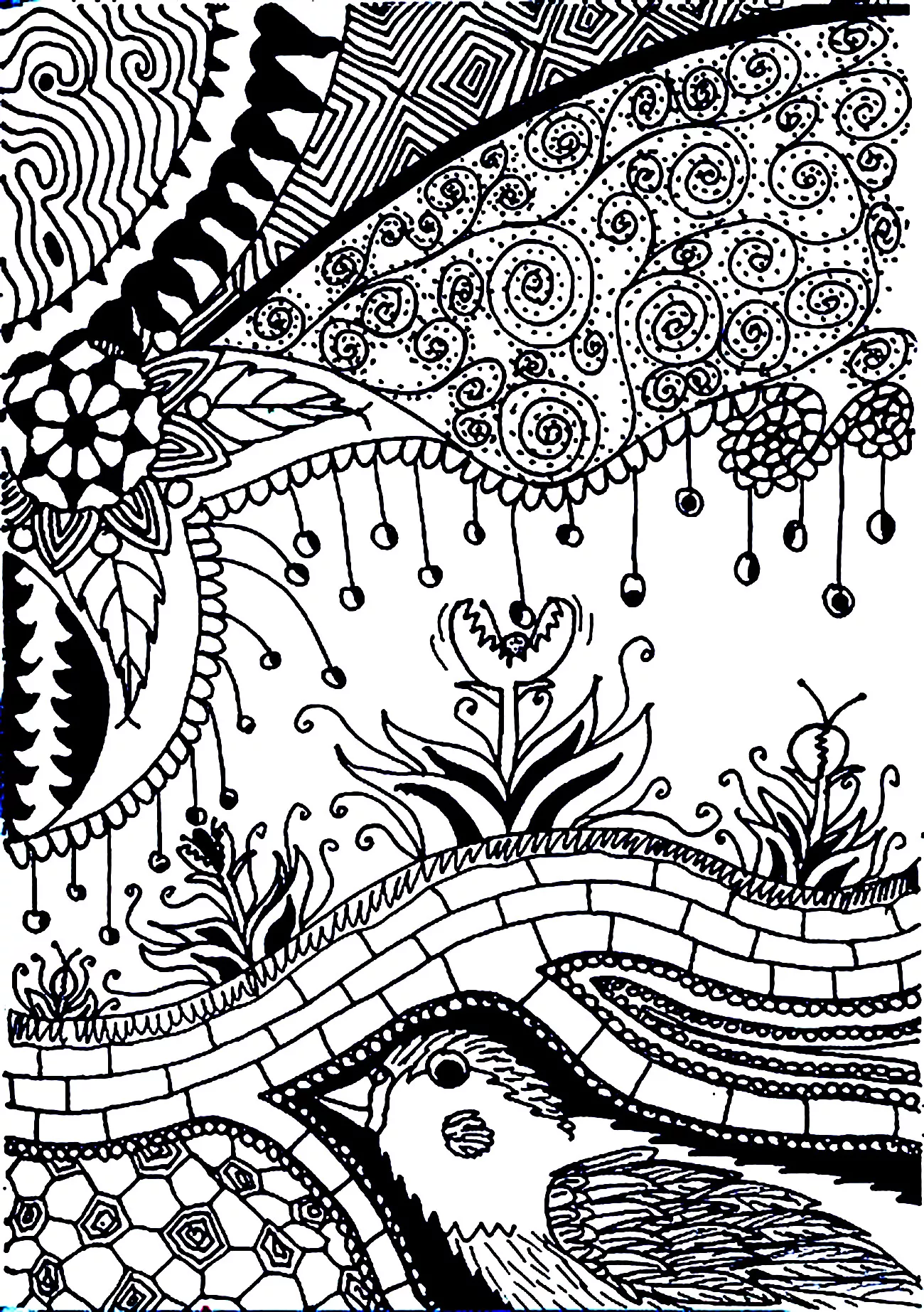 Carnivorous flower (Printable Flowers & vegetation Coloring Page for adults)