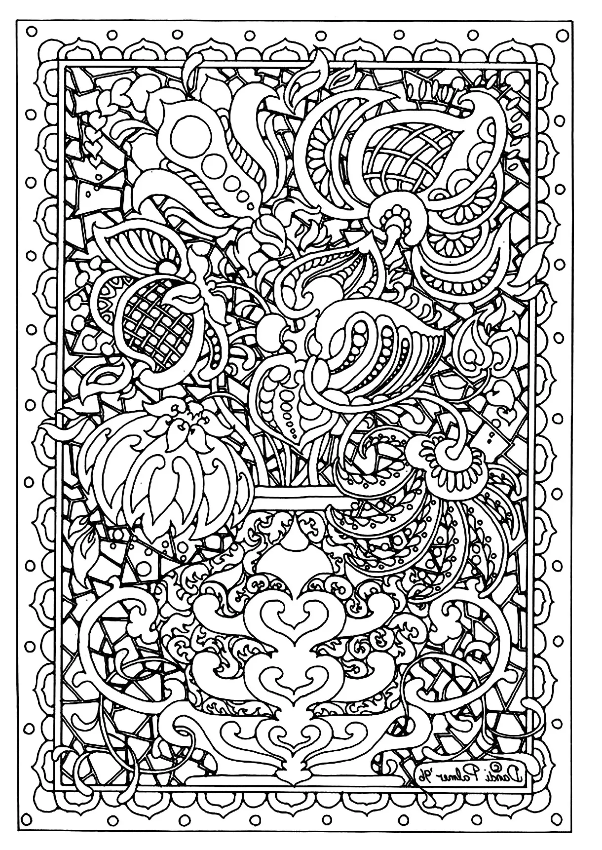 Flower difficult (Printable Flowers & vegetation Coloring Page for adults)
