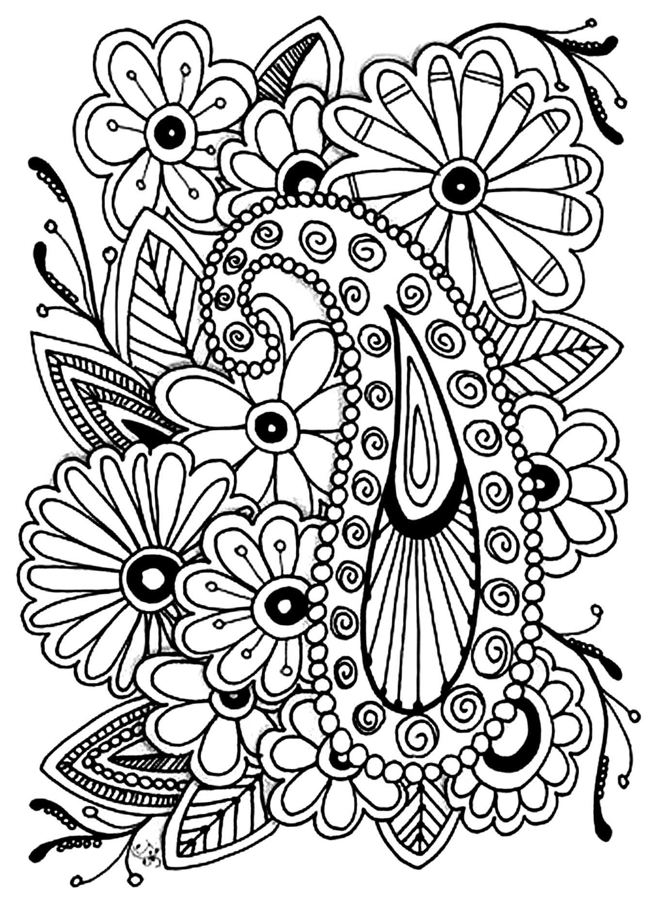 Flowers and paisley patterns Like this art? Download more of Jennifer Stay’s adult coloring pages at coloringpagesbliss.com, Artist : Jennifer Stay