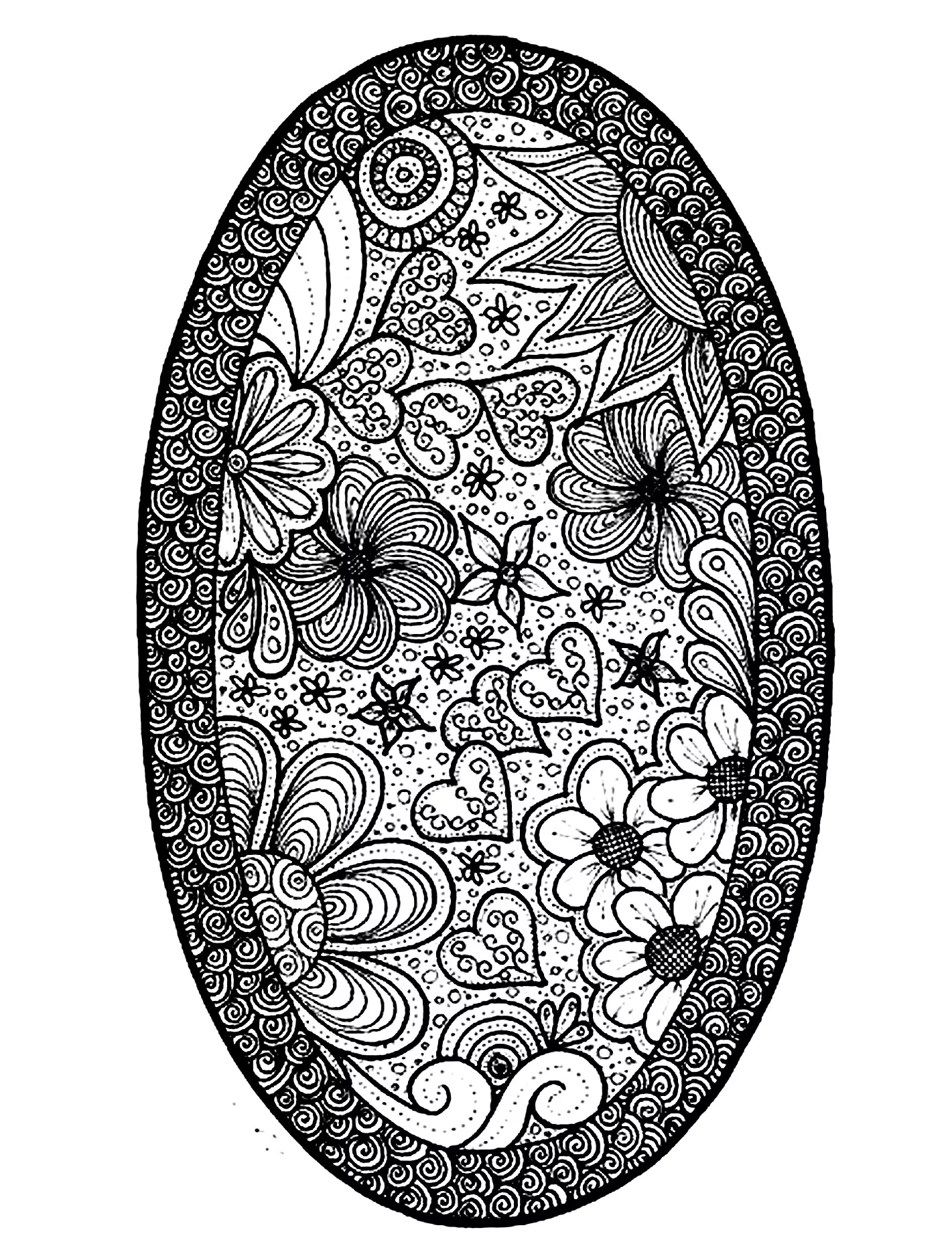 Ovale flowers (Printable Flowers & vegetation Coloring Page for adults)
