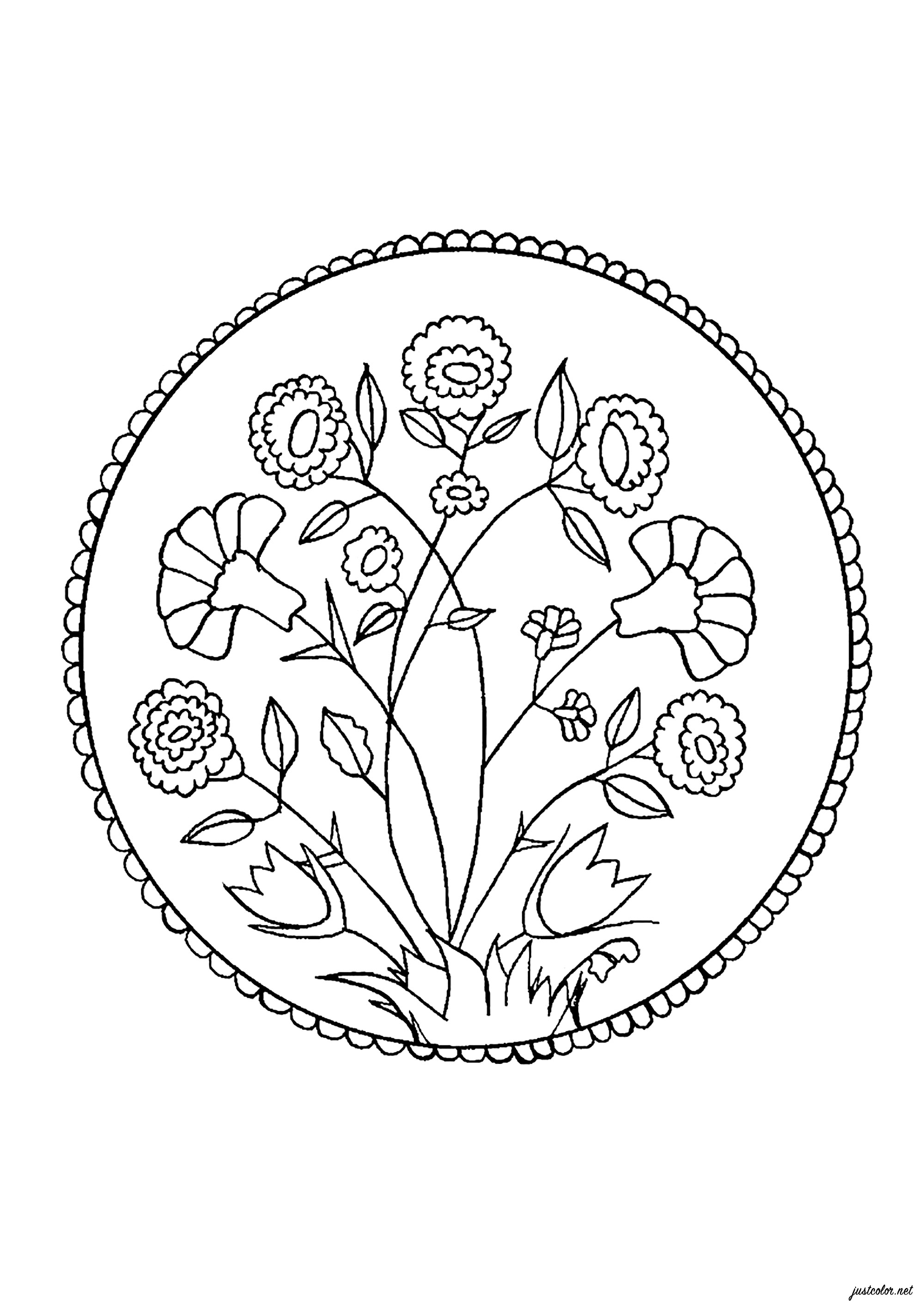 Coloring inspired by a 16th century dish representing various plants and flowers