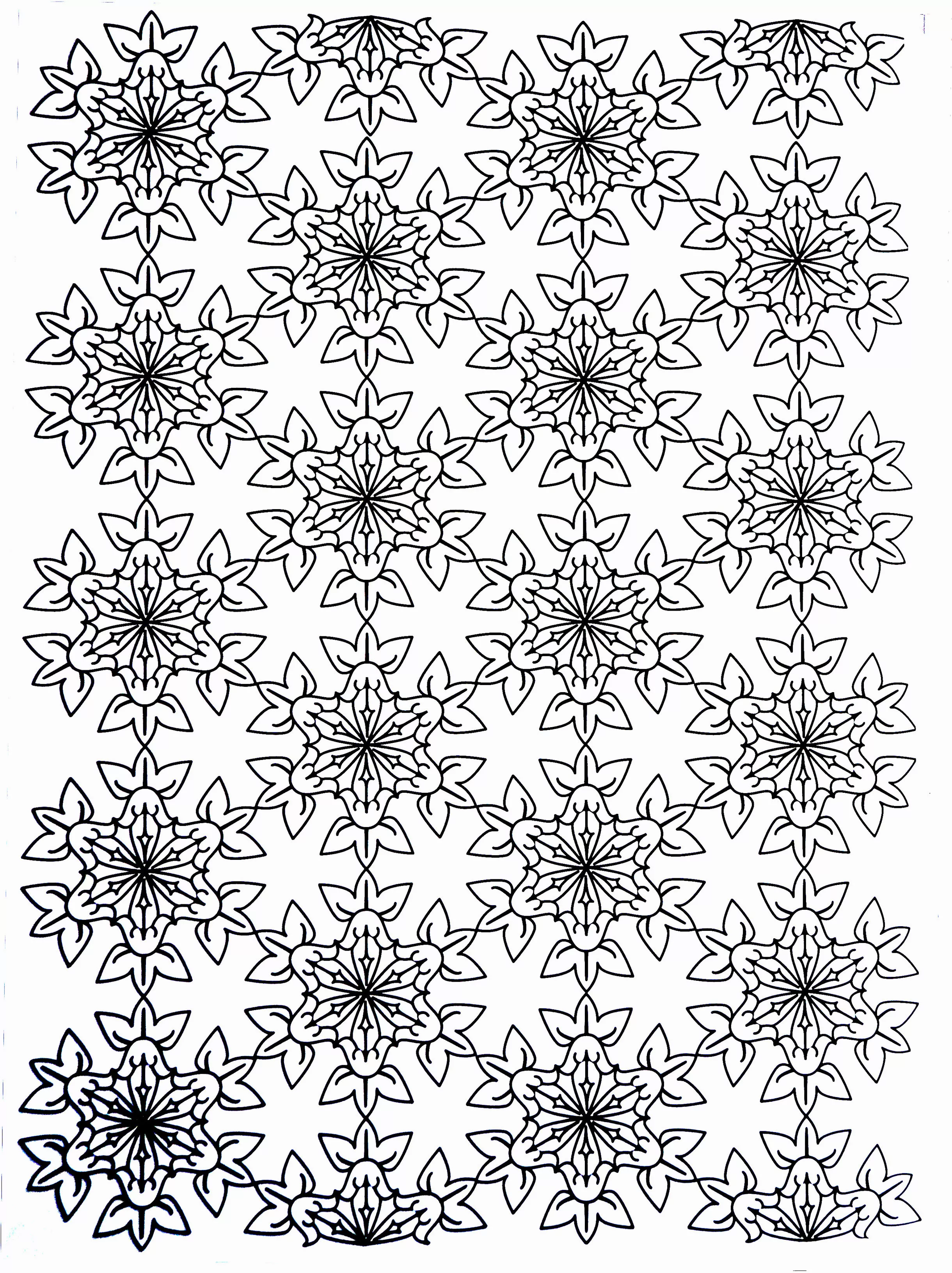 Symmetrical flowers (Printable Flowers & vegetation Coloring Page for adults)