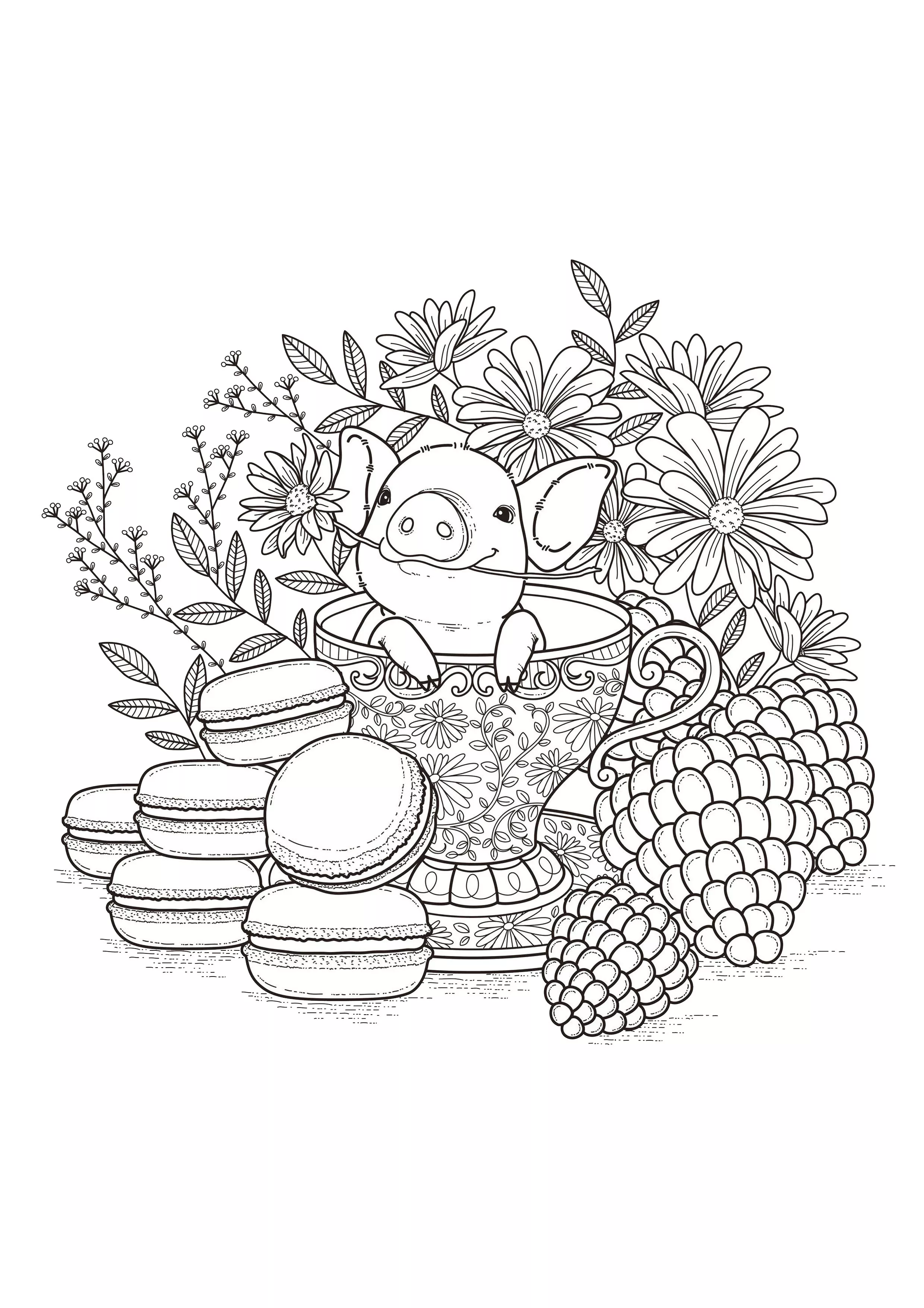 Fruits macaroons (Printable Flowers & vegetation Coloring Page for adults)