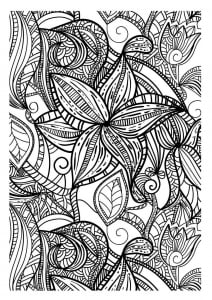 Flowers and leaves with elegant patterns (Flowers & vegetation Coloring Page)