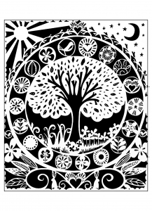 Beautiful tree to color (White version) (Flowers & vegetation Coloring Page)