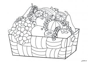 Coloring basket of fruits