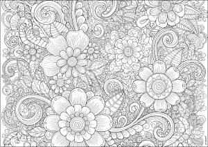 Complex intertwined flowers (Flowers & vegetation Coloring Page)