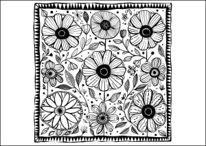 Enchanted floral square (Flowers & vegetation Coloring Page)