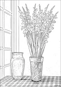 Elegant bouquet of irises on table