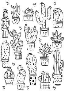 Several cute cacti drawn simply