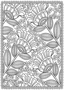Four large flowers (Flowers & vegetation Coloring Page)