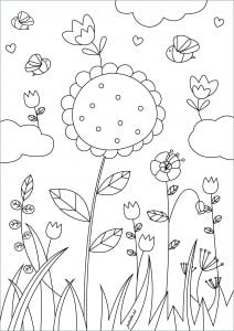 Spring Flowers (Flowers & vegetation Coloring Page)