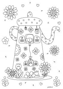 Teapot House (Flowers & vegetation Coloring Page)