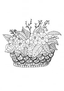 A basket, some flowers and a good moment for a coloring page (Flowers & vegetation Coloring Page)
