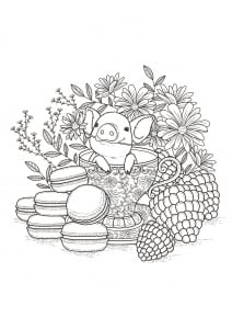 More macaroons or fruits ? (Flowers & vegetation Coloring Page)
