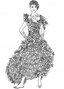 Incredible dress made with only true flowers (Flowers & vegetation Coloring Page)