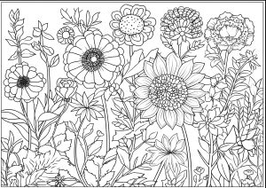 Pretty and numerous flowers (Flowers & vegetation Coloring Page)