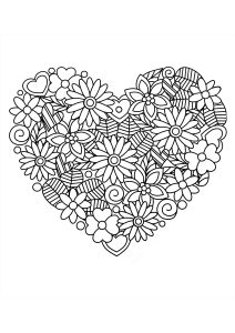 Pretty heart of flowers and leaves (Flowers & vegetation Coloring Page)