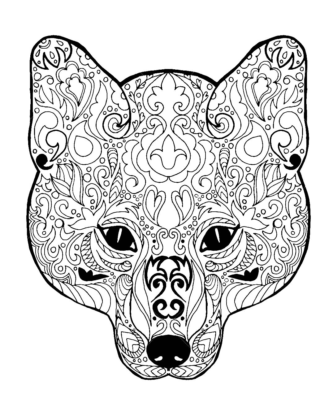  Fox  head with patterns Foxes  Adult  Coloring  Pages 