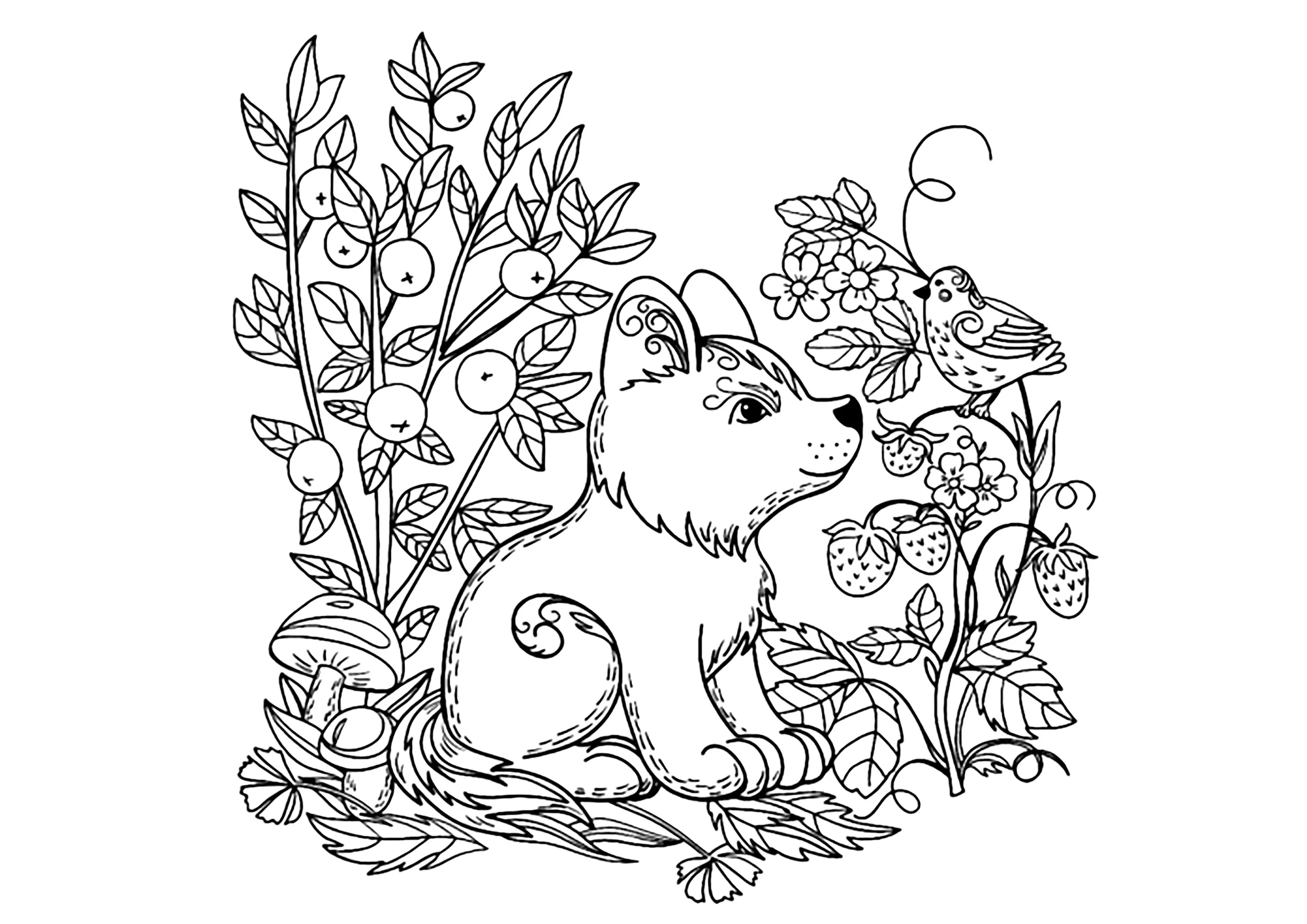 Évasion vers un village médiéval majestueux (Printable Fox Coloring Page for adults)